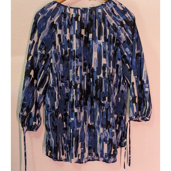 Fred David Women Blouse Blue Size Large Geometric Pattern (969D) - Picture 2 of 3